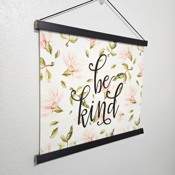New Be Kind Canvas Hanging Decorative Floral Wood Frame Wall Decor - Picture 2 of 4
